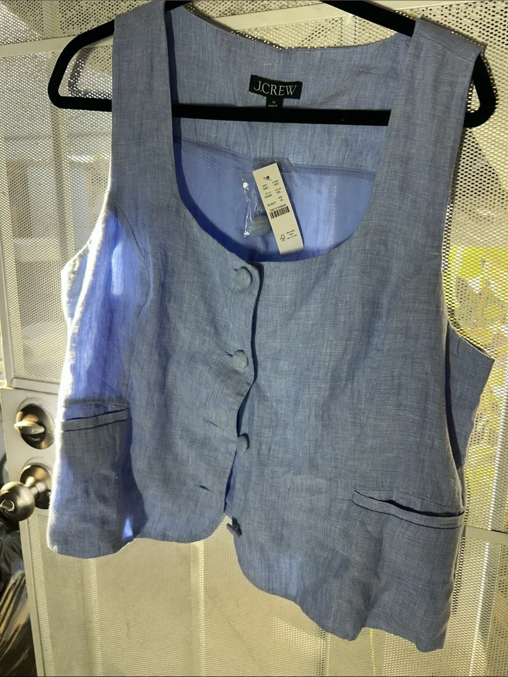 J. Crew Powder Blue Linen Button-Front Vest